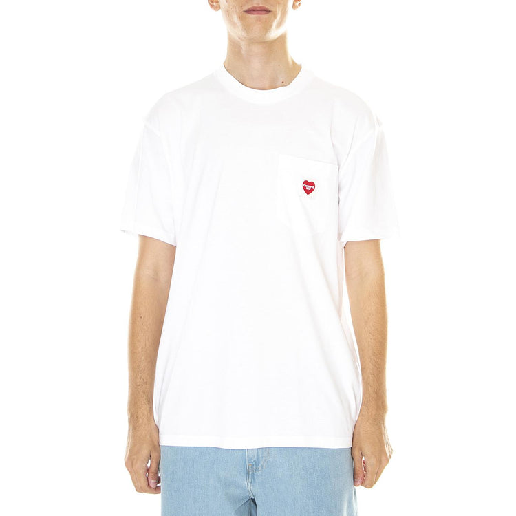 M' S/S Pocket Heart T-Shirt White - Maglietta Girocollo Uomo Bianca I032128-4  CARHARTT WIP 