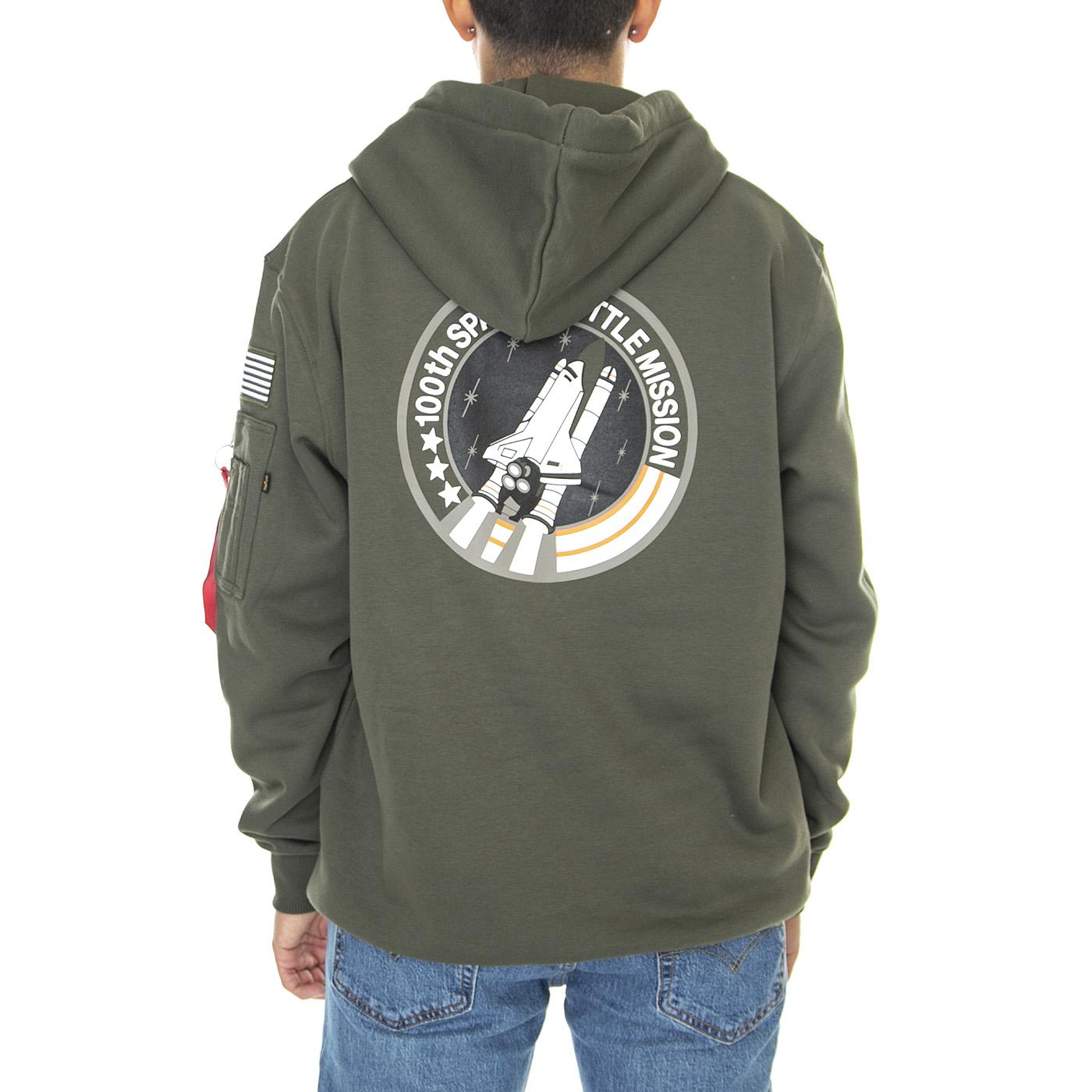 Space Shuttle Hoody Dark Olive - Felpa con Cappuccio Uomo Verde 178317-142  ALPHA INDUSTRIES 