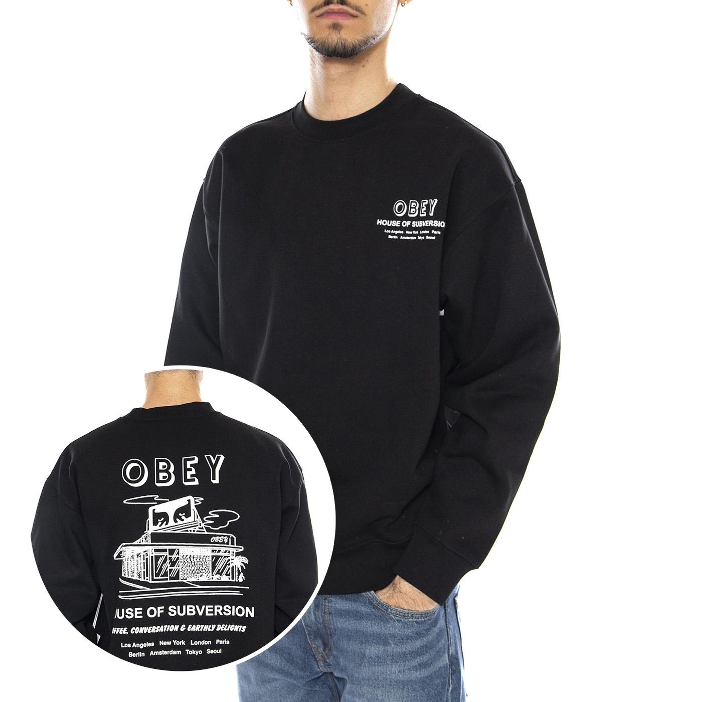 OBEY House of Subversion Fleece -- Felpa Girocollo Uomo Nera 112864195 BLK OBEY 