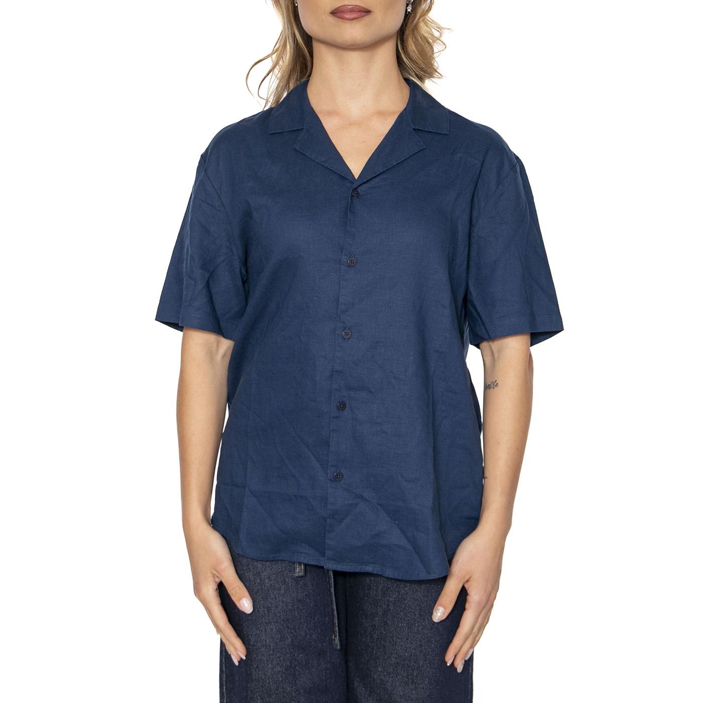 Blue Night Hemp Jules Shirt Blue - Camicia Maniche Corte Donna Blu MSH00209-BLUE  THINKING 