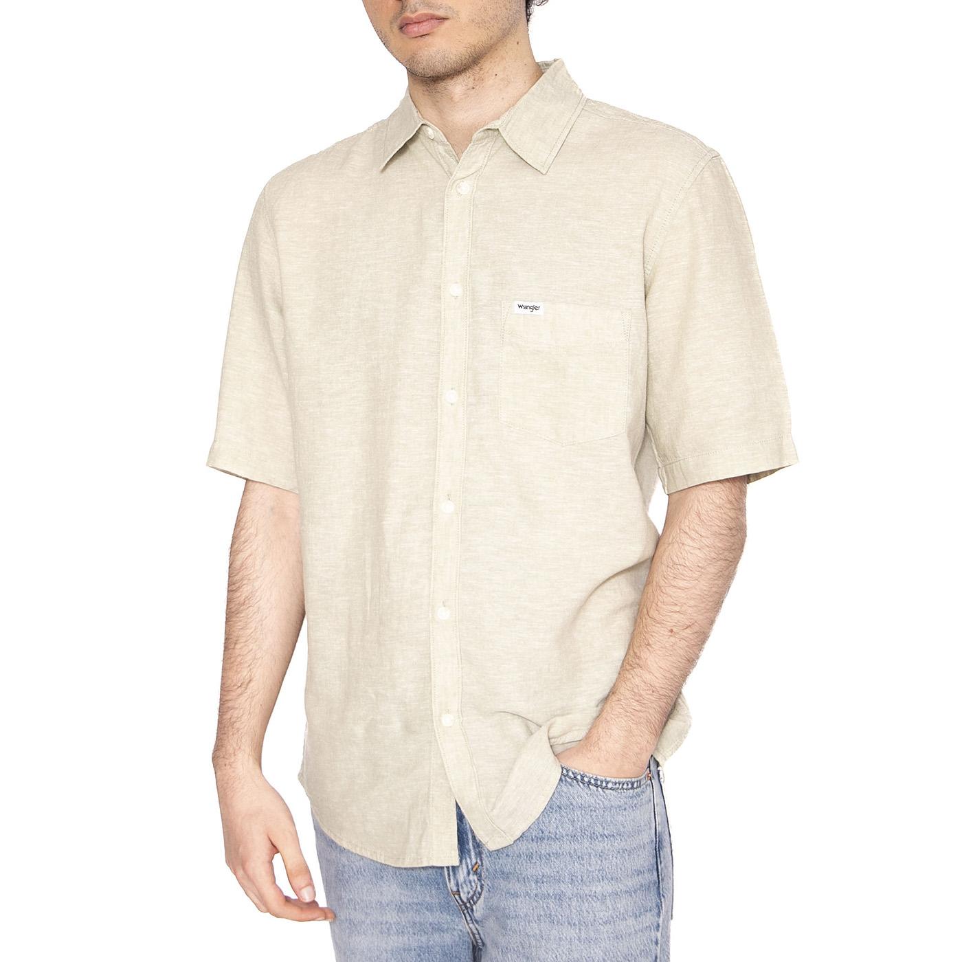 SS Shirt Ecru - Camicia Maniche Corte Uomo Verde 112362730  WRANGLER 
