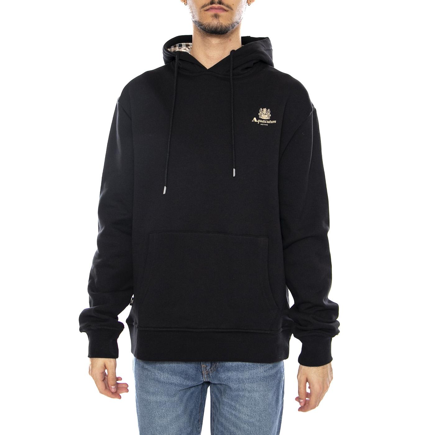 Small Logo Hoodie Fleece -- Felpa con Cappuccio Uomo Nera AW_ICON_SW002_16 . AQUASCUTUM 