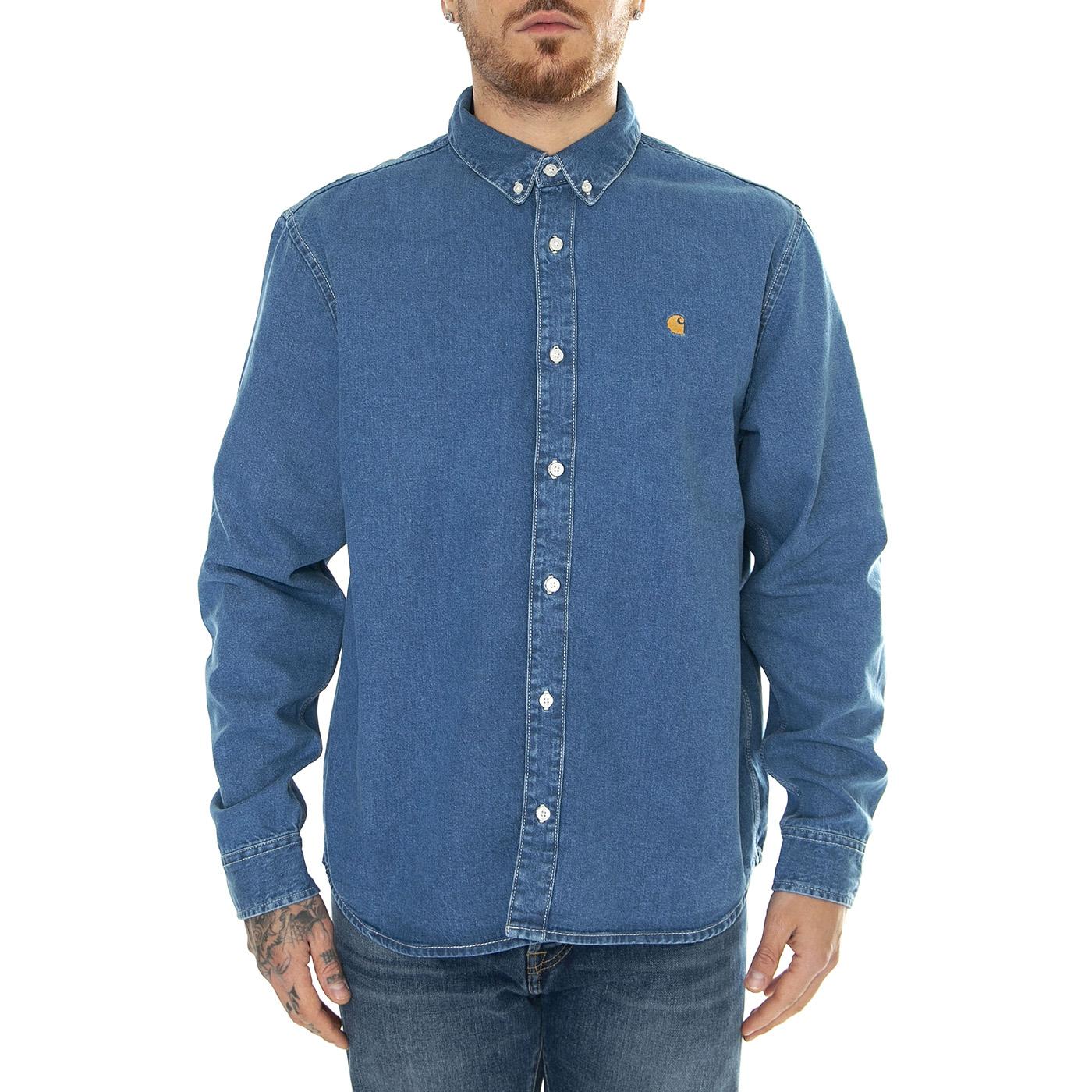 L/S Weldon Shirt Blue / Heavy Stone Wash - Camicia Denim Jeans Uomo Blu I031928.0160  CARHARTT WIP 