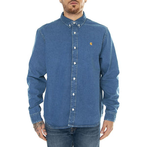 L/S Weldon Shirt Blue / Heavy Stone Wash - Camicia Denim Jeans Uomo Blu I031928.0160  CARHARTT WIP 