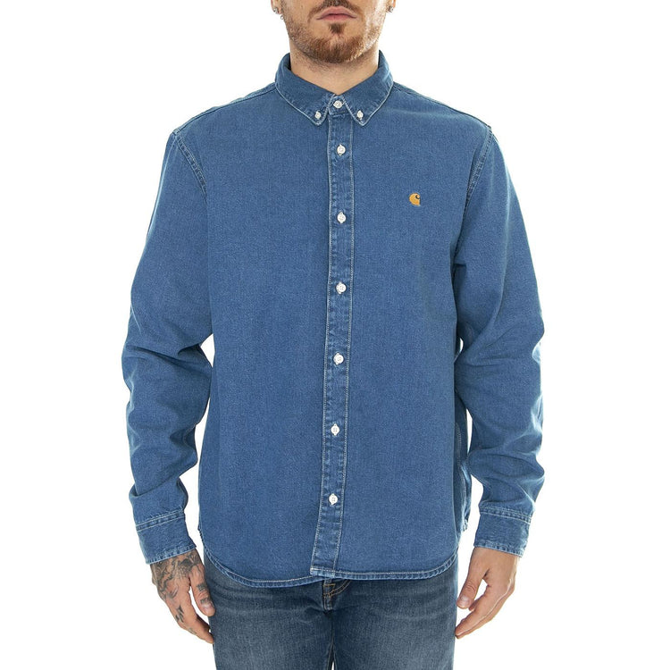 L/S Weldon Shirt Blue / Heavy Stone Wash - Camicia Denim Jeans Uomo Blu I031928.0160  CARHARTT WIP 
