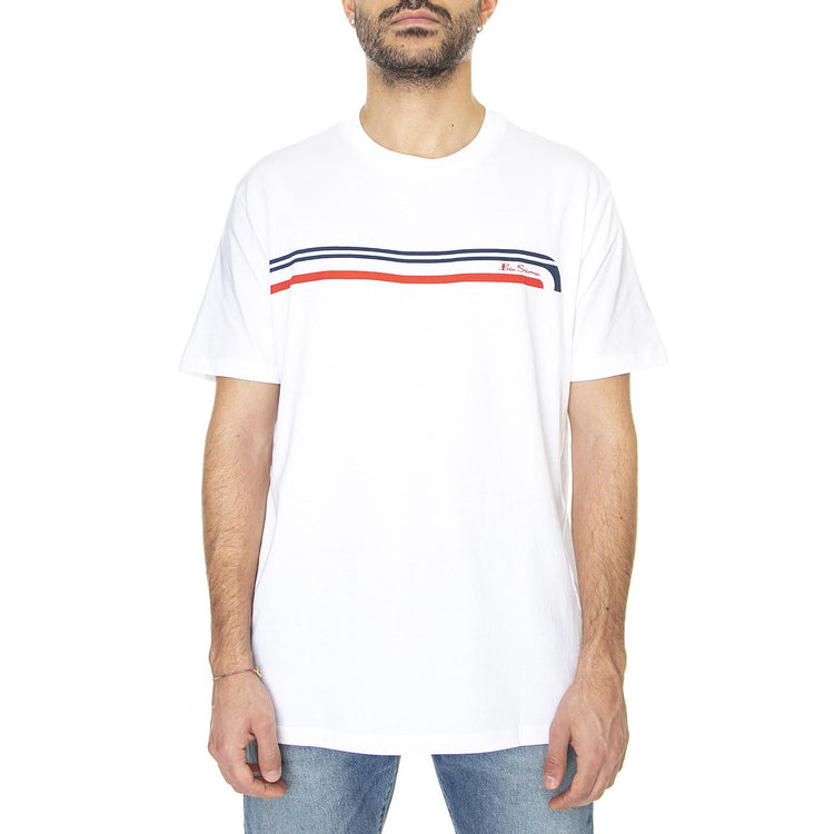Printed Chest Stripe Tee White - Maglietta Girocollo Uomo Bianca 67133-010  BEN SHERMAN 