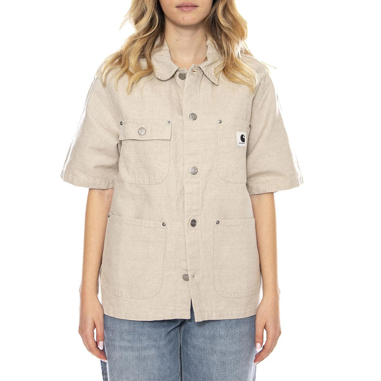 W' S/S Michigan Shirt Natural Rinsed -- Camicia Donna Beige I035573-RINSED . CARHARTT WIP 