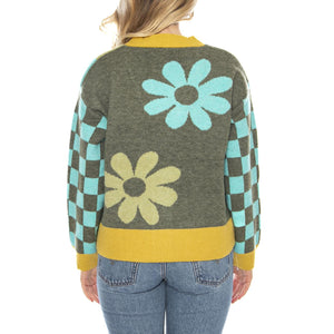 Knitted Cardigans 527 Khaki Flowe - Cardigan Donna Multicolore MD'M 3.51.210.11 . MD'M 