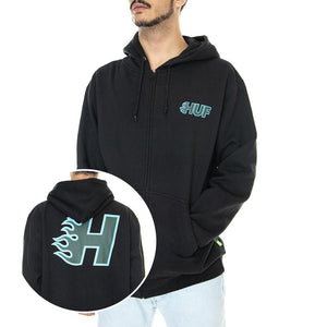 Enforcer F/Z Hoodie Black - Felpa con Cappuccio Uomo Nera PF00522-BLACK  HUF 
