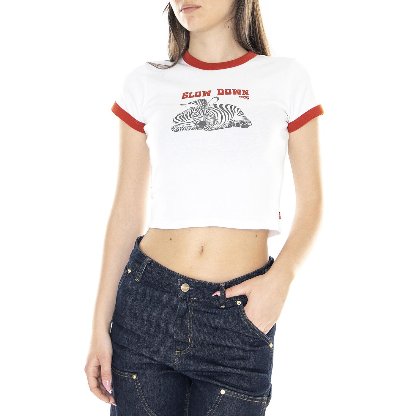 W' Graphic Ringer Mini Tee Slow Down White - Maglietta Girocollo Donna Bianca A3523-0017  LEVIS 
