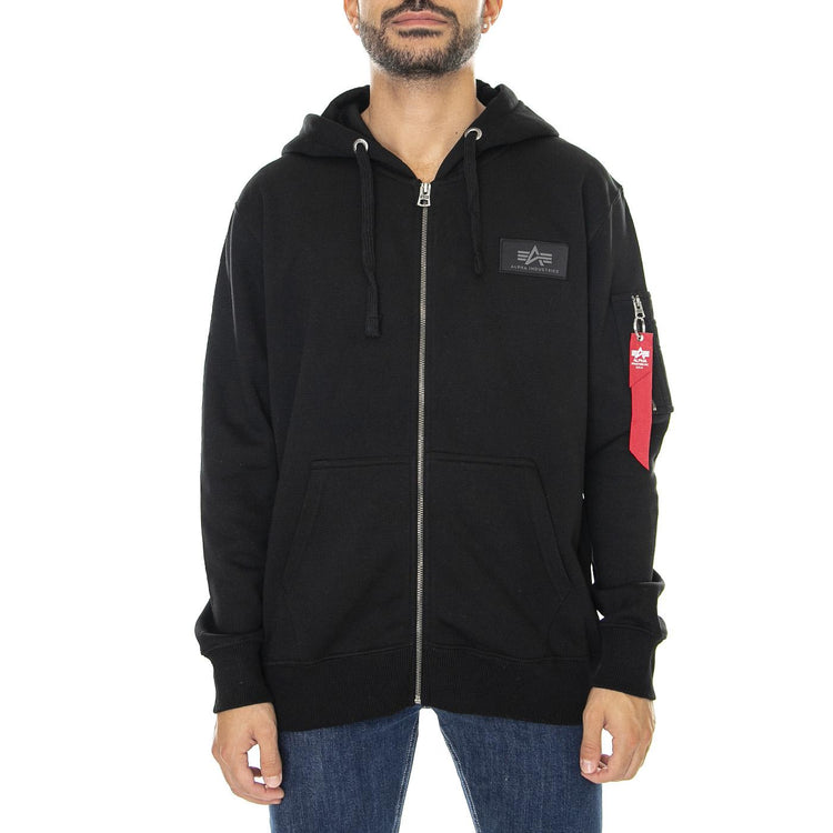 Back Print Zip Hoody Black - Felpa con Cappuccio e Zip Uomo Nera 128342-03  ALPHA INDUSTRIES 