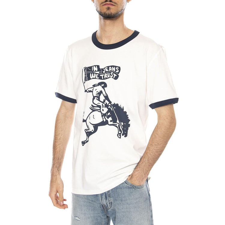 RINGER TEE WORN WHITE - Maglietta Girocollo Uomo Bianca 112378009 WHT WRANGLER 