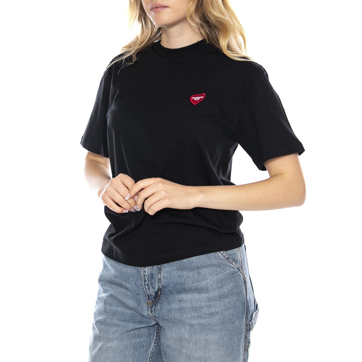 W Carhartt S/S Heart Patch T-Shirt - Nera - Maglietta Donna I032318_1V2_XX . CARHARTT WIP 
