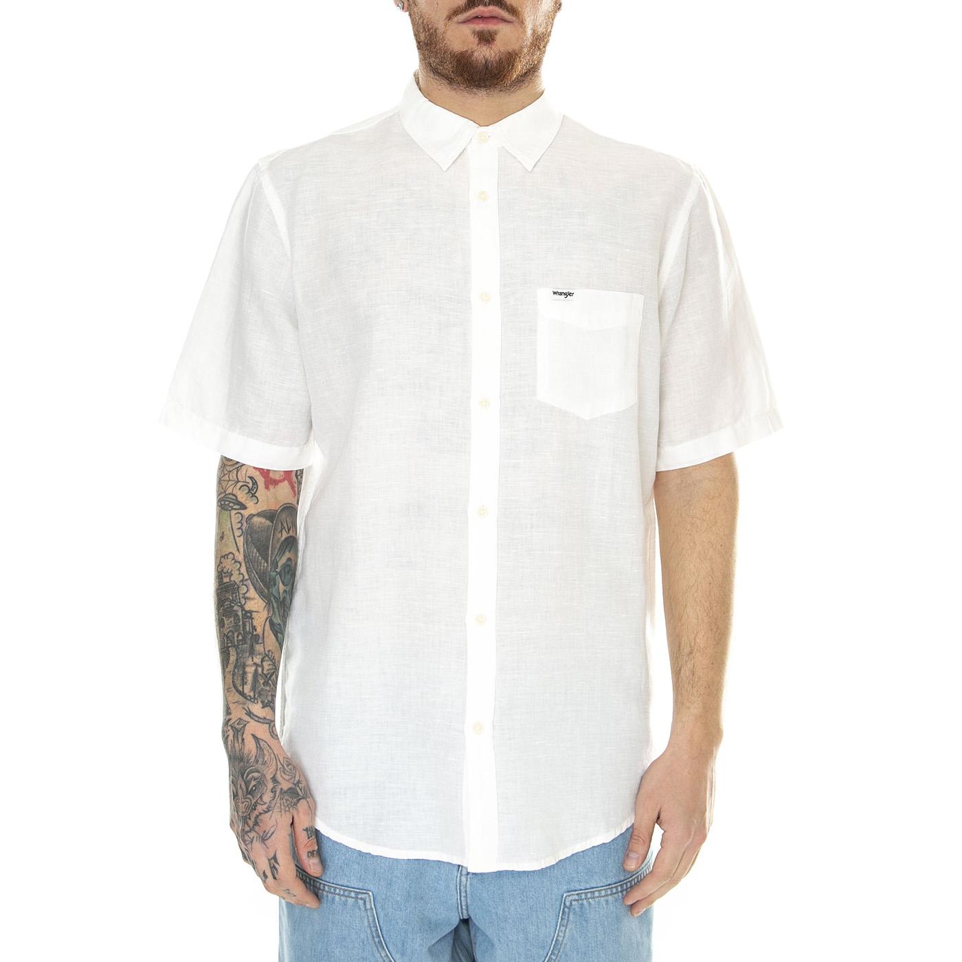SS 1 Pocket Shirt Worn White - Camicia Maniche Corte Uomo Bianca 112352187  WRANGLER 