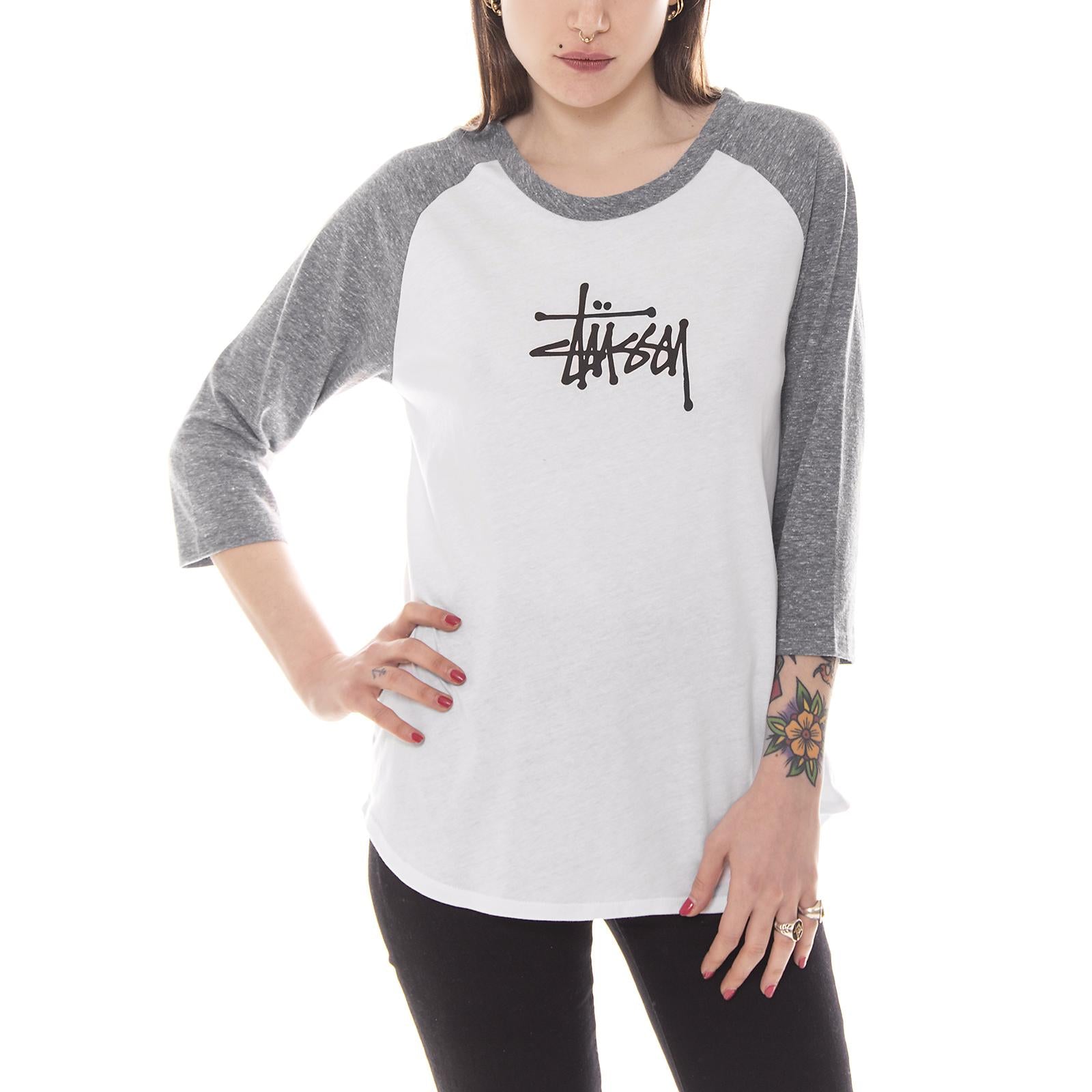 BASIC STUSSY RAGLAN TEE WHITE/GREY HEATHER 2941349-WHITE/GREY HEATHER  STUSSY 
