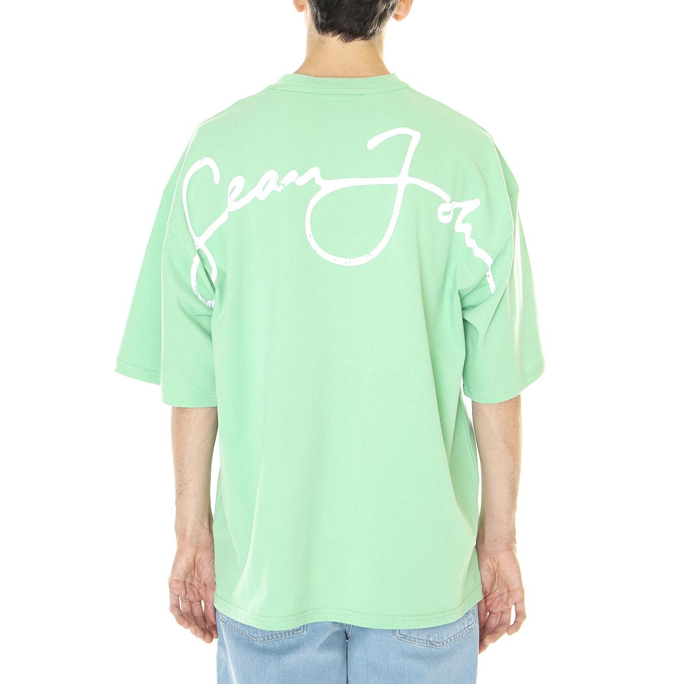 M' SJ Script Logo Backprint Peached Tee Green - Maglietta Girocollo Uomo Verde 6037514/231-00  SEAN JOHN 