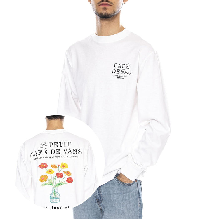 Cafe Vans LS -- Maglietta Uomo Maniche Lunghe Bianca VN000PC2 WHT1 VANS 