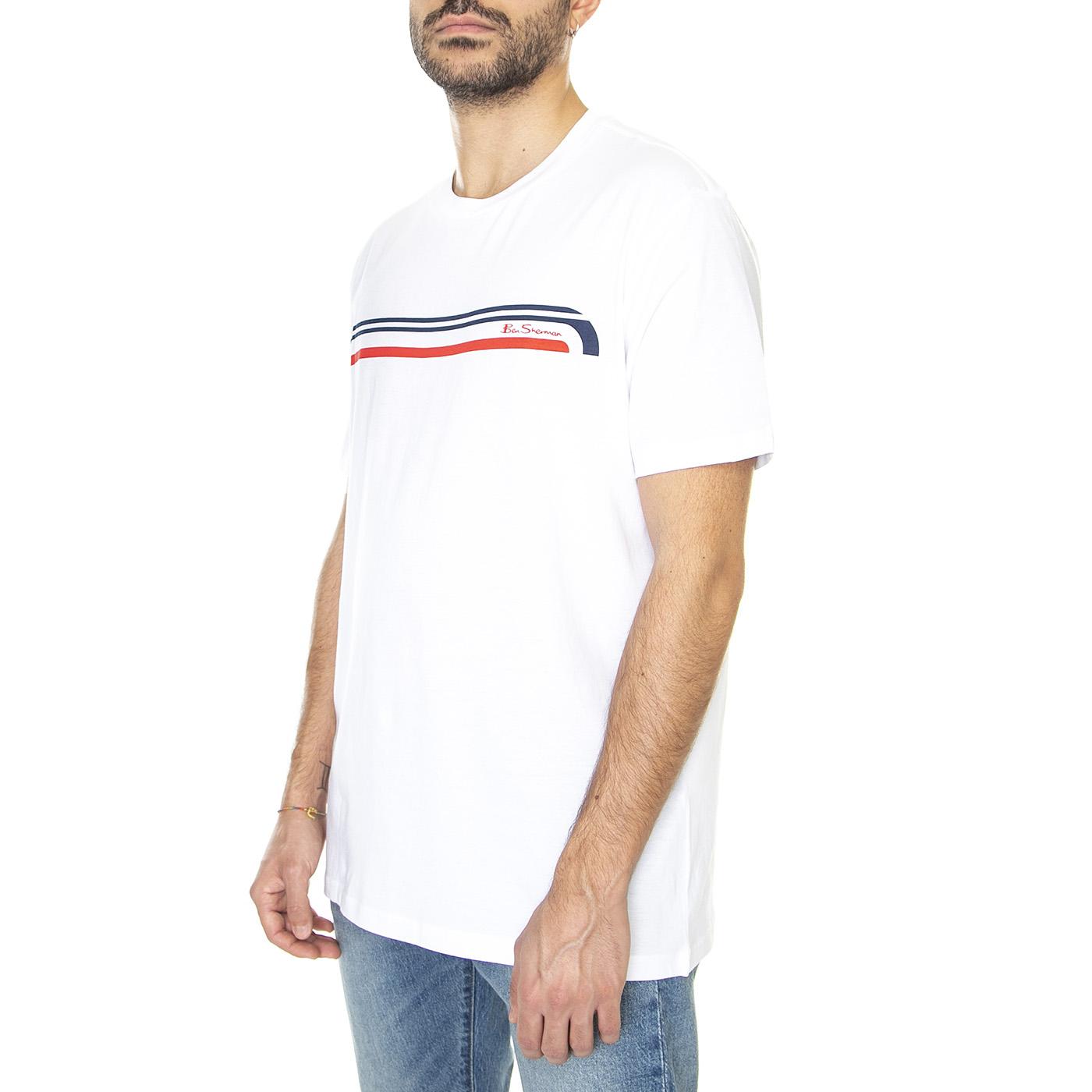 Printed Chest Stripe Tee White - Maglietta Girocollo Uomo Bianca 67133-010  BEN SHERMAN 
