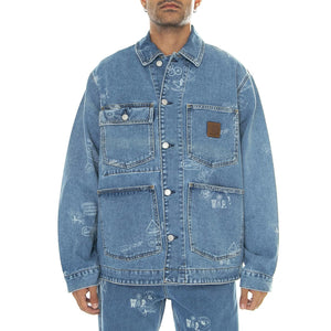 Stamp Jacket Stamp Print, Blue bleached - Giacca Denima Jeans Uomo Blu I033743.2LN35  CARHARTT WIP 
