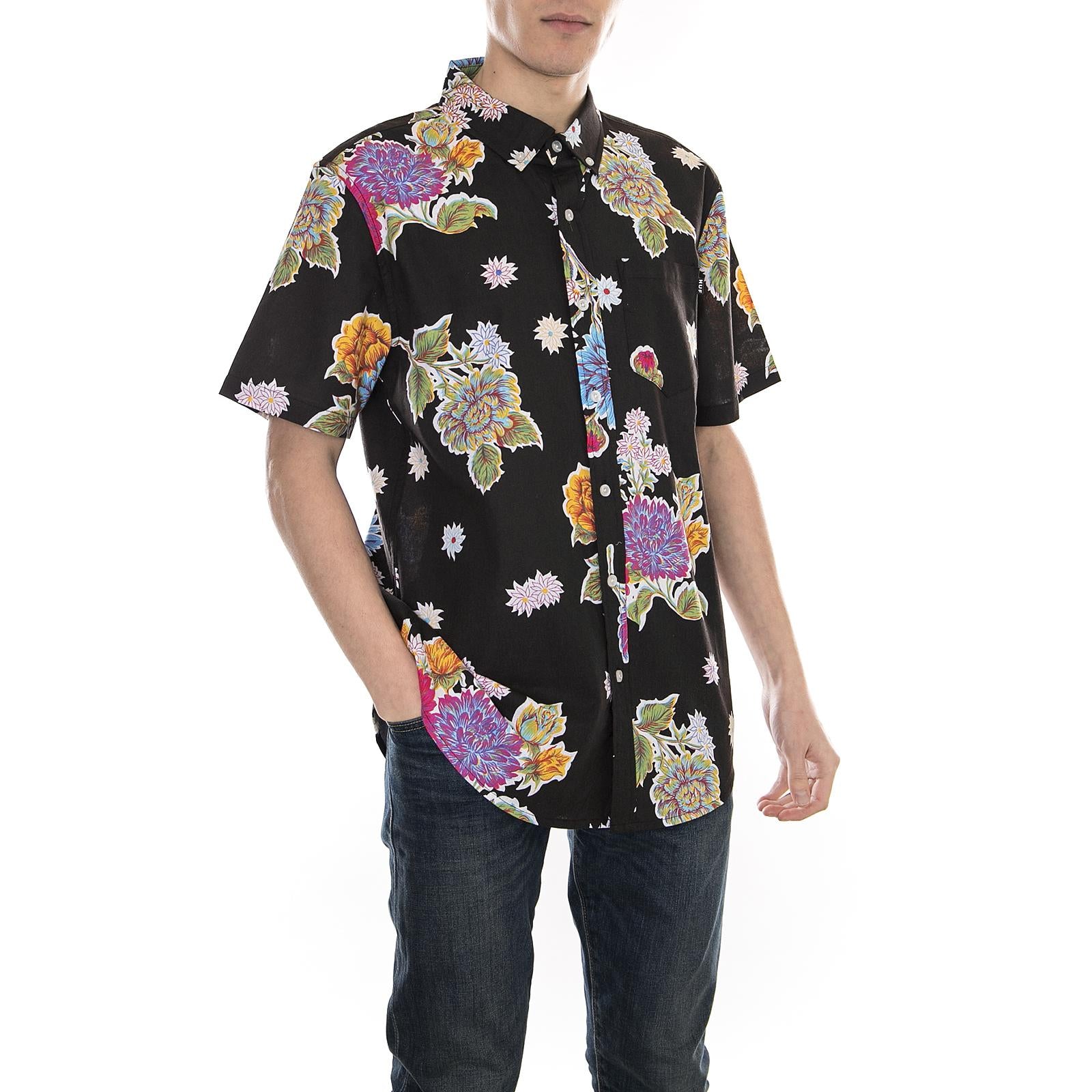 BOTANICA FLORAL S/S SHIRT BLACK BU00029-BLACK  HUF 