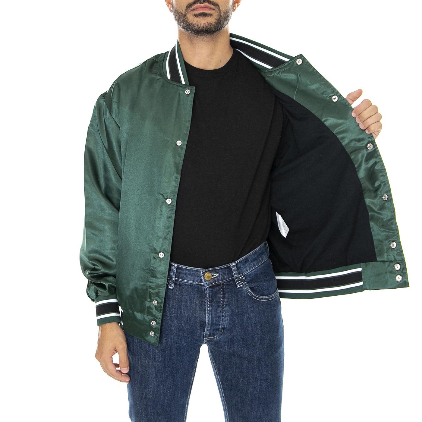 Crackerjack Satin Baseball Jacket Forest Green - Giacca Invernale Uomo Verde JK00372-FOGRN  HUF 