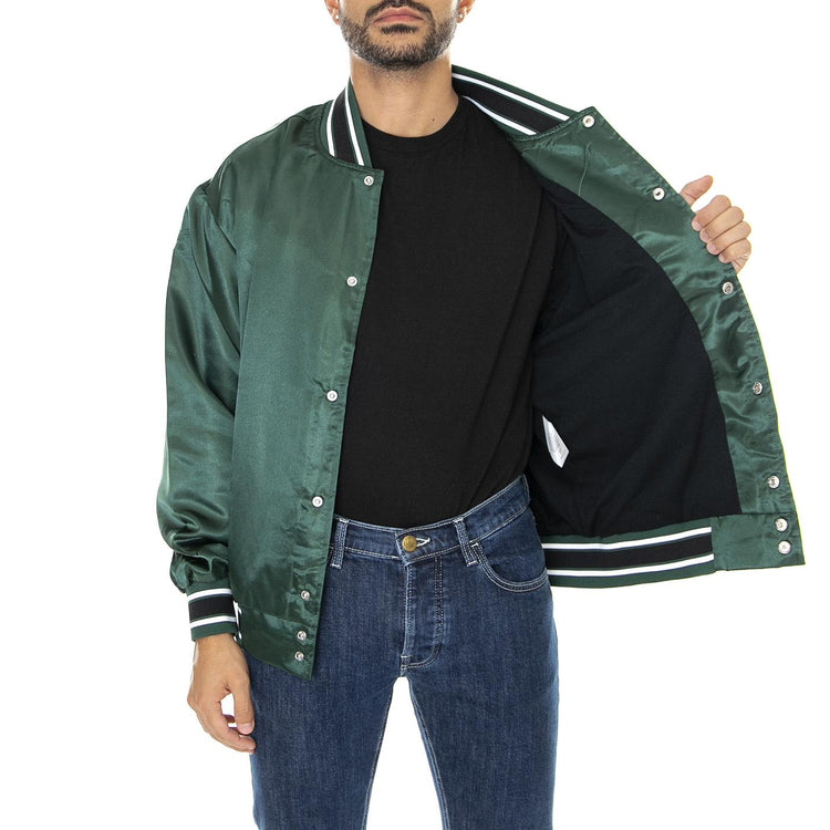 Crackerjack Satin Baseball Jacket Forest Green - Giacca Invernale Uomo Verde JK00372-FOGRN  HUF 