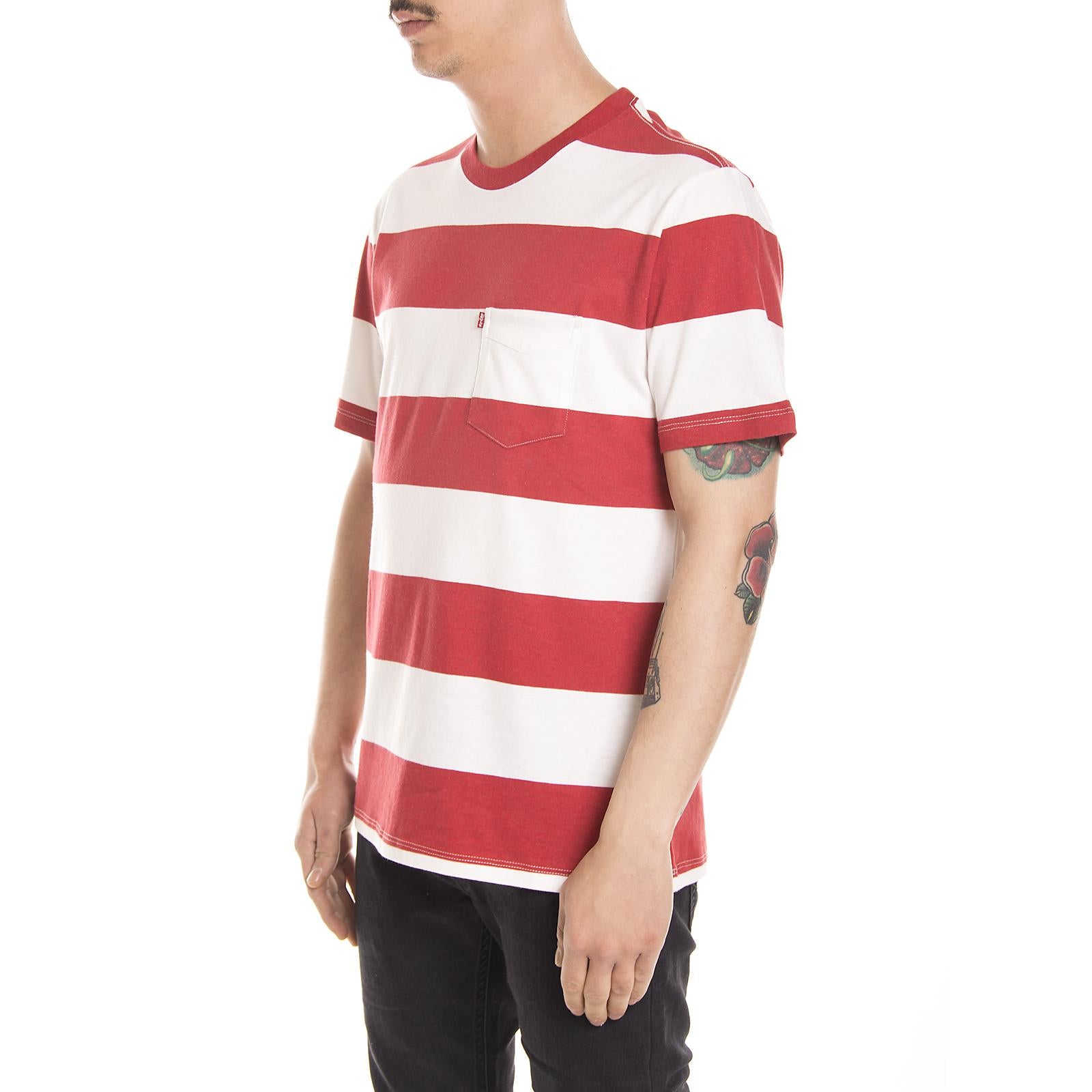 SUNSET POCKET TEE CHERRY BOMB HEATHER/MARSHMALLOW STRIPE 29813-0003  LEVIS 