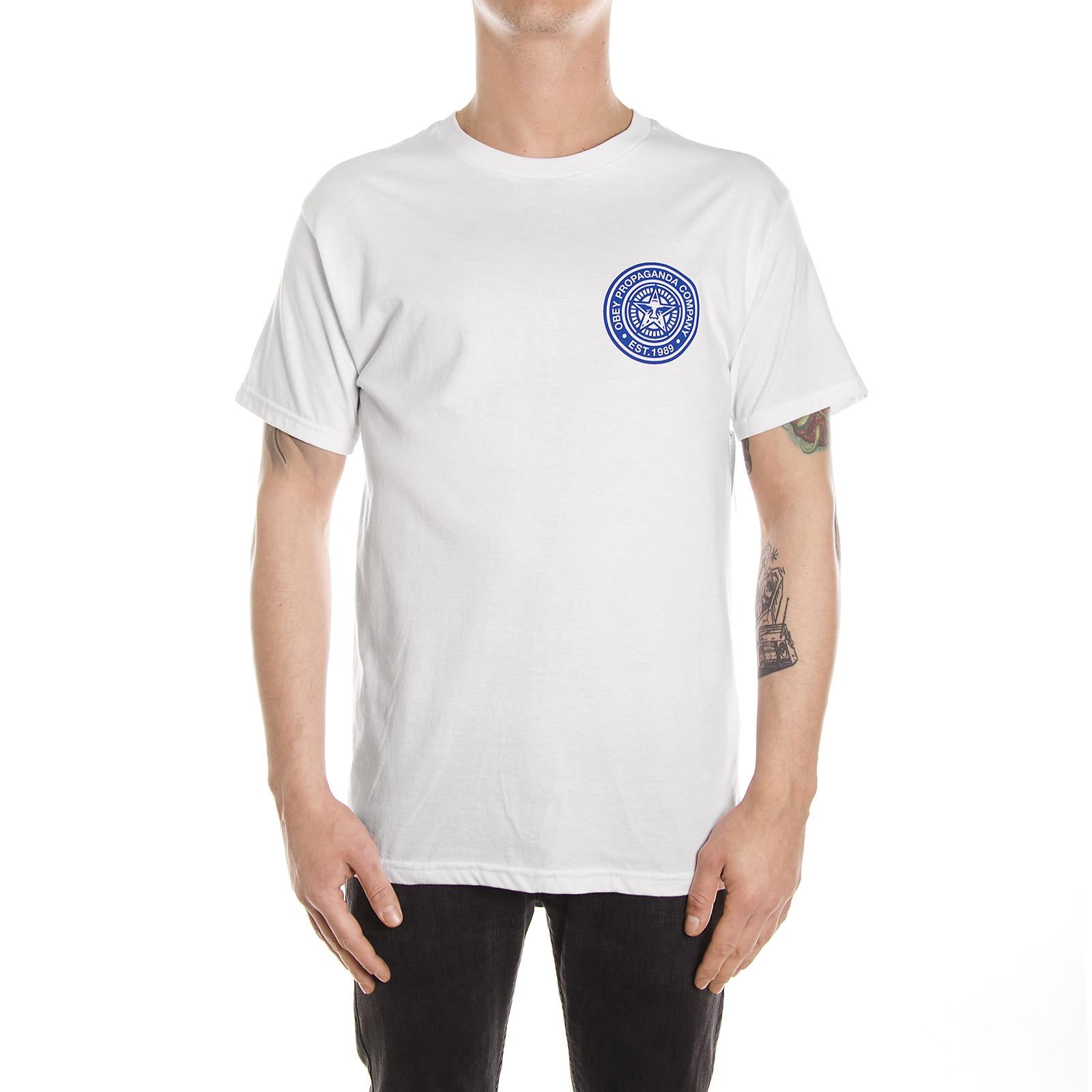 OBEY PROPAGANDA COMPANY PREMIUM S/S TEE WHITE / NAVY 165361201-WTNV  OBEY 