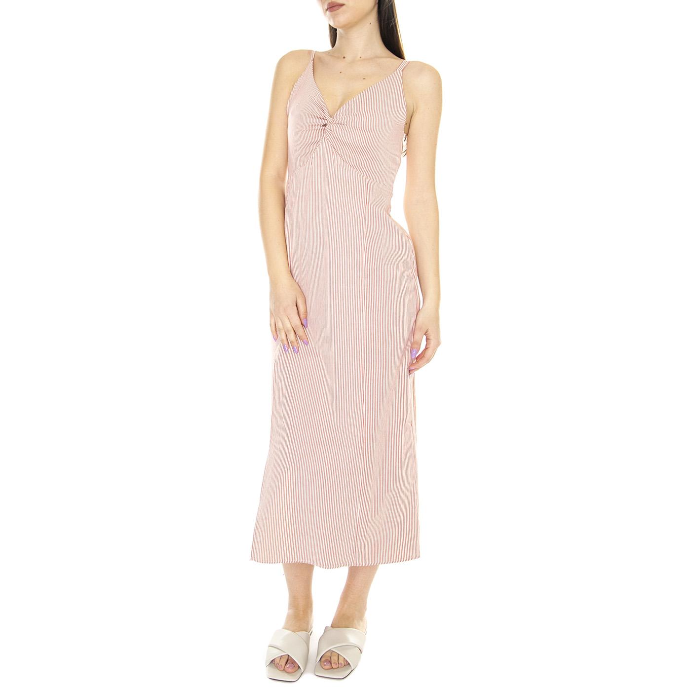 Vestido Midi con Tirantes y Estampado de Rayas Rojas - Abito Donna Rosa 31W/11247  WILD PONY 