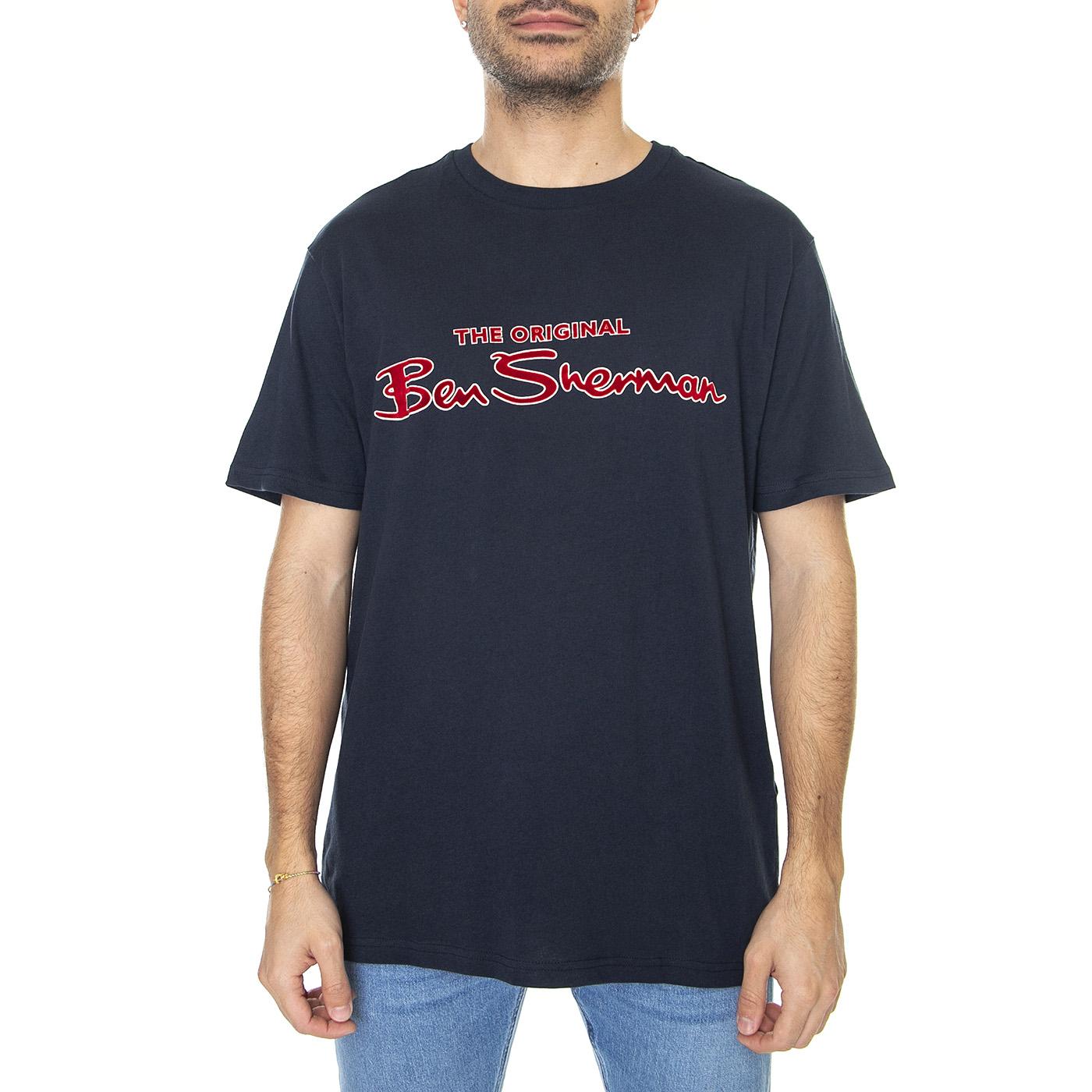 Signature Flock Tee Dark Navy - Maglietta Girocollo Uomo Blu 65092-025  BEN SHERMAN 