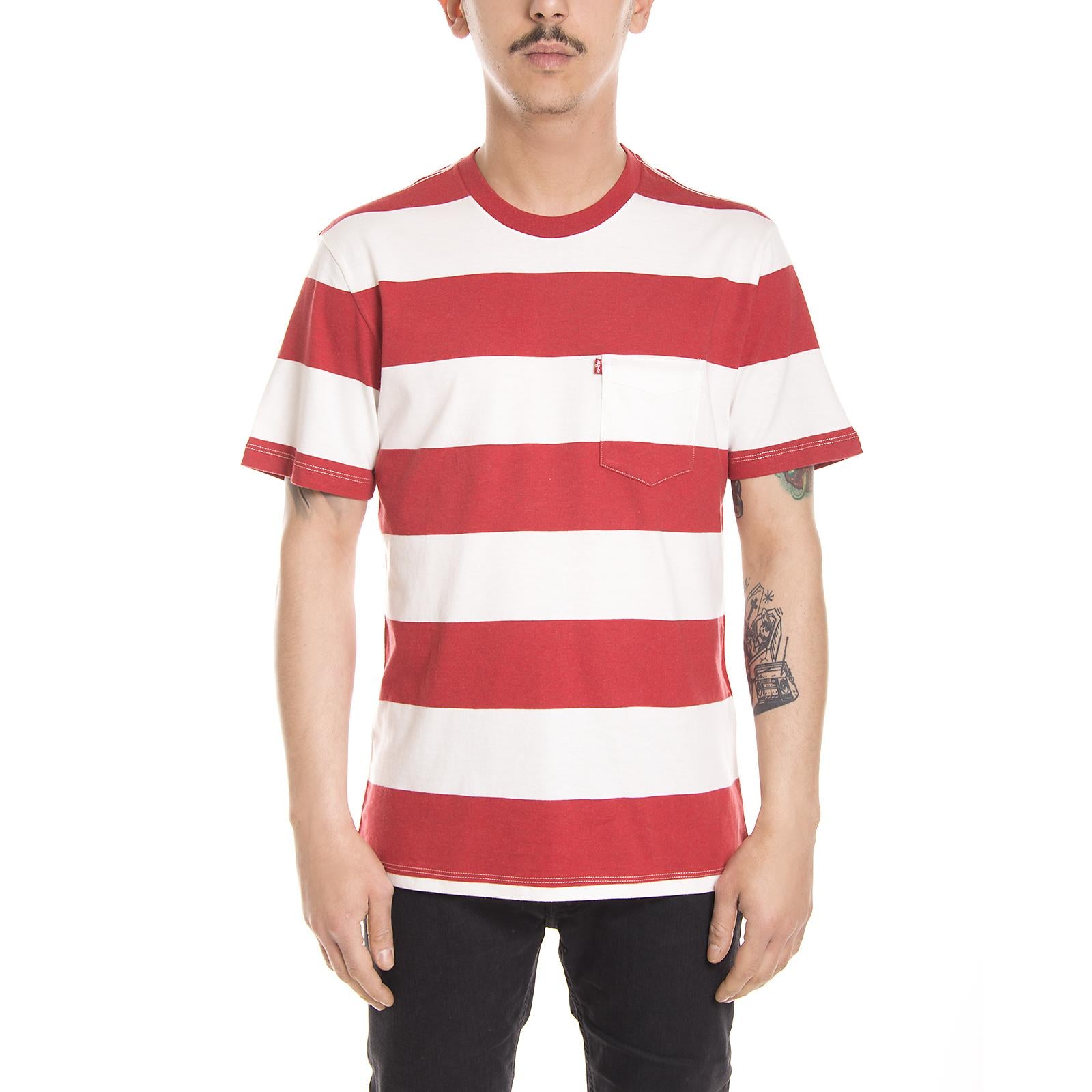 SUNSET POCKET TEE CHERRY BOMB HEATHER/MARSHMALLOW STRIPE 29813-0003  LEVIS 