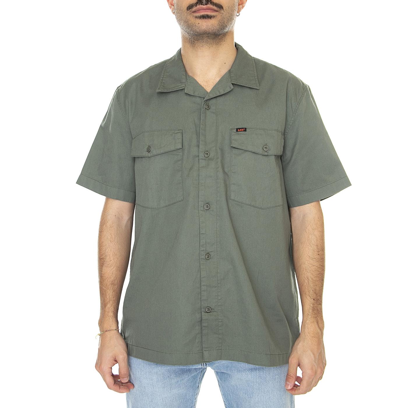 SS Chetopa Shirt Fort Green Blue - Camicia Maniche Corte Uomo Verde L68POM43  LEE 