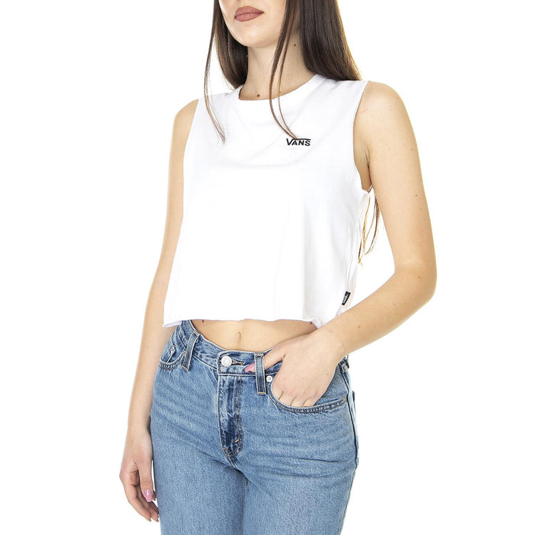 Wm Junior V Muscle Crop White - Maglietta Girocollo Smanicata Donna Bianca VN0A4DNGWHT1  VANS 