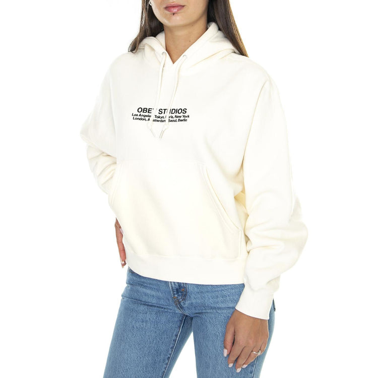 Obey Studios Hood Fleece Unbleached - Felpa con Cappuccio Donna Bianca 211610134-UBL  OBEY 
