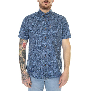 M' Floral Print Blue Denim - Camicia Maniche Corte Uomo Blu 66662-850  BEN SHERMAN 
