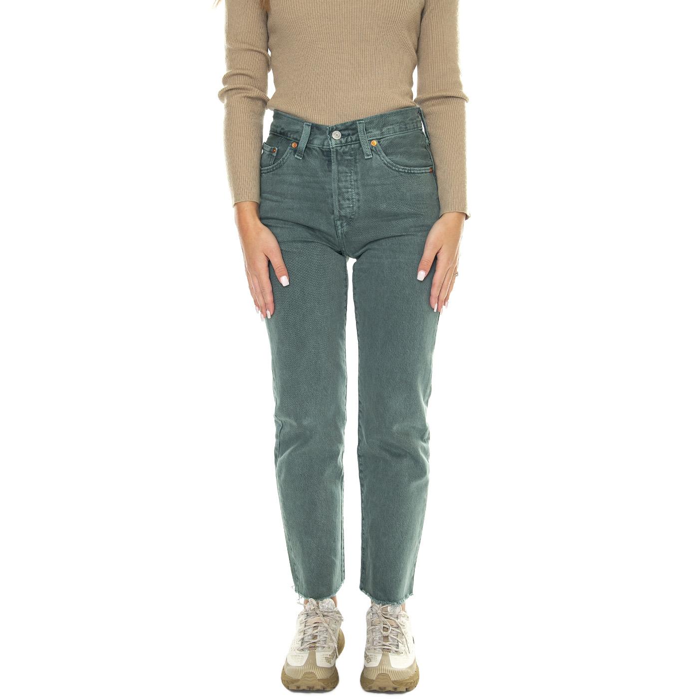 501 Crop Misty Silver Pine Green - Pantaloni Denim Jeans Donna Verdi 36200-0298  LEVIS 