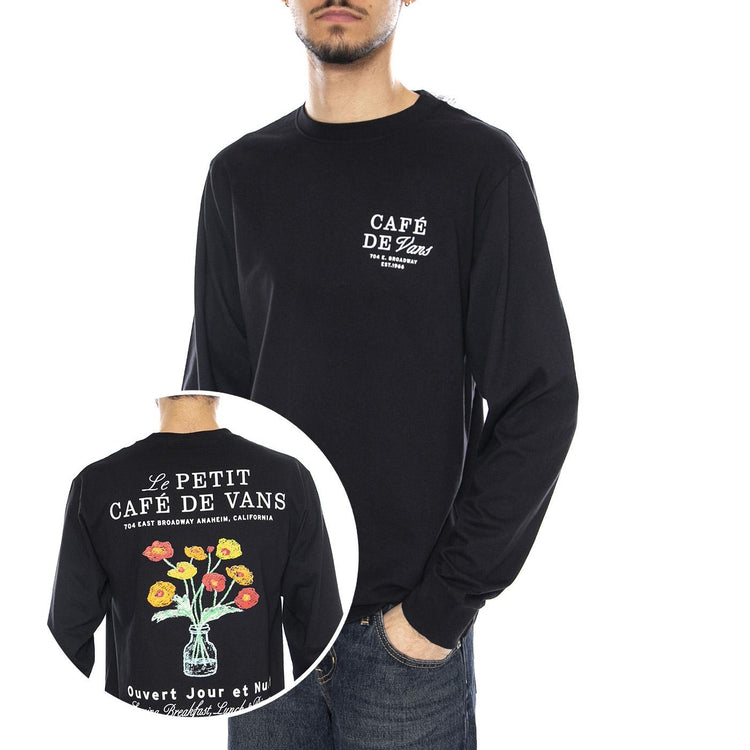 Cafe Vans LS Black - Maglietta Girocollo Maniche Lunghe Uomo Nera VN000PC2BLK1 . VANS 