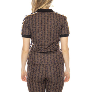 Polo Maglietta M/C 9I4 Lacoste -- Polo Donna Marrone con Logo All Over DF3364-9I4 . LACOSTE 