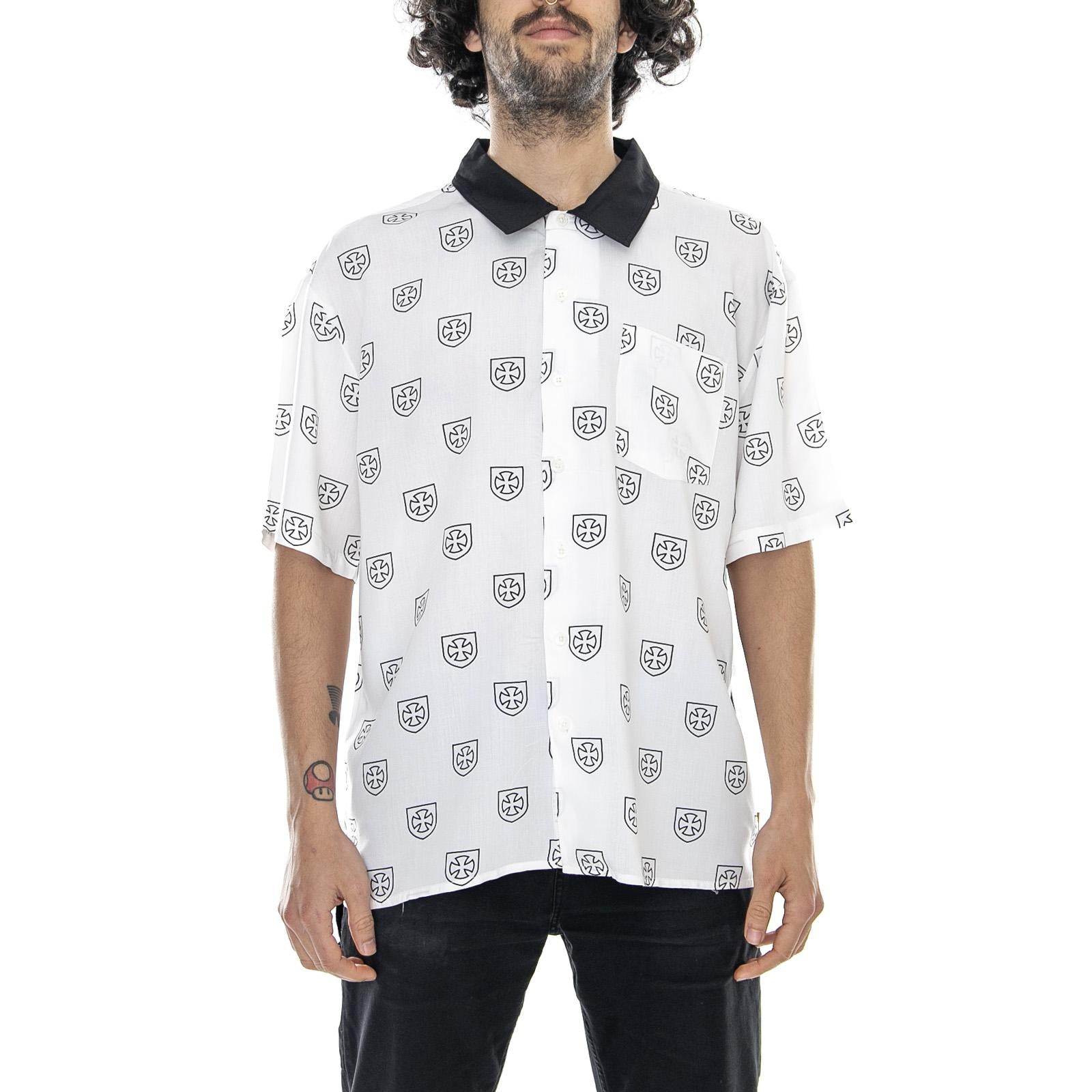Indy Collabo Trial Woven Shirt - Off White / Black - Camicia Maniche Corte Uomo Bianca / Nera 01145-OFFBK . BRIXTON 