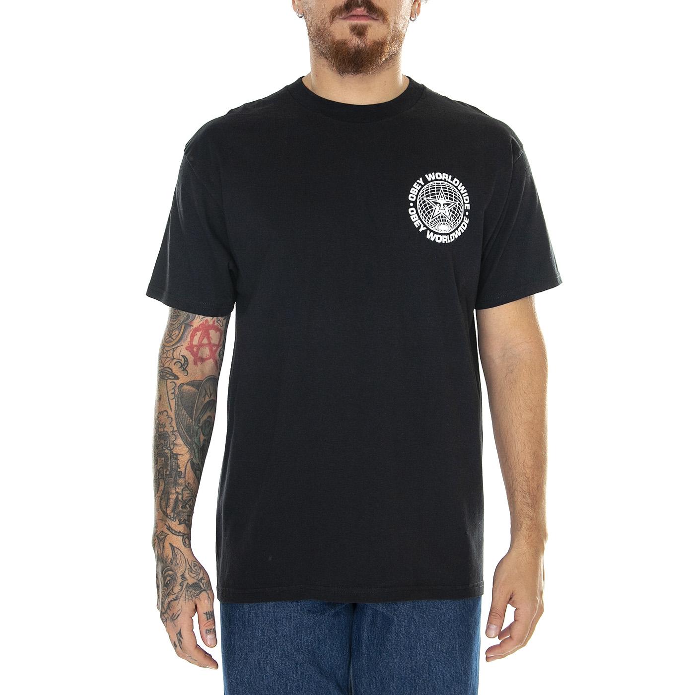 Obey Worldwide Globe Classic Tee Black - Maglietta Girocollo Uomo Nera 165263543-BLK  OBEY 