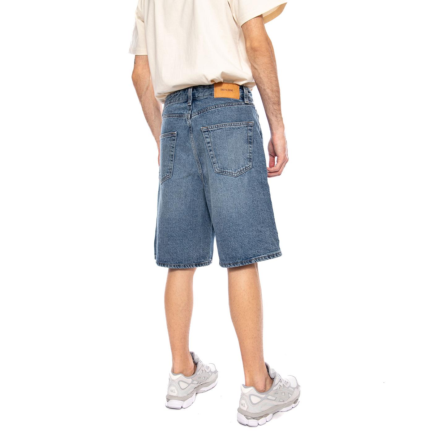 Five Baggy 9893 Pin DNM Shorts VD2 Blue - Bermuda Denim Jeans Uomo Blu 22029893 MEDIUM BLUE DEN ONLY & SONS 