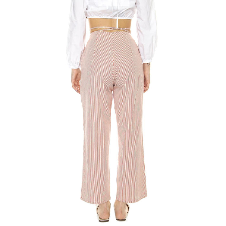 W' Pantalón con Tiras Para Anudar y Estampado de Rayas Rojas - Pantaloni Donna Rosa / Multicolore 31W/11223  WILD PONY 