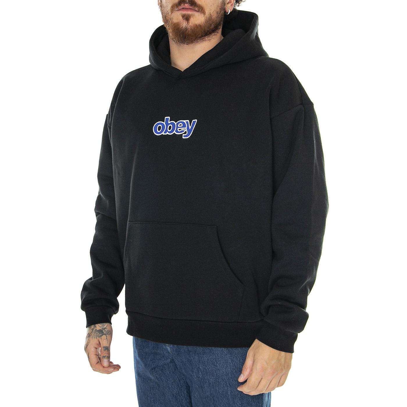 Stack Extra Heavy Hood Fleece Black - Felpa con Cappuccio Uomo Nera 112470197-BLK  OBEY 