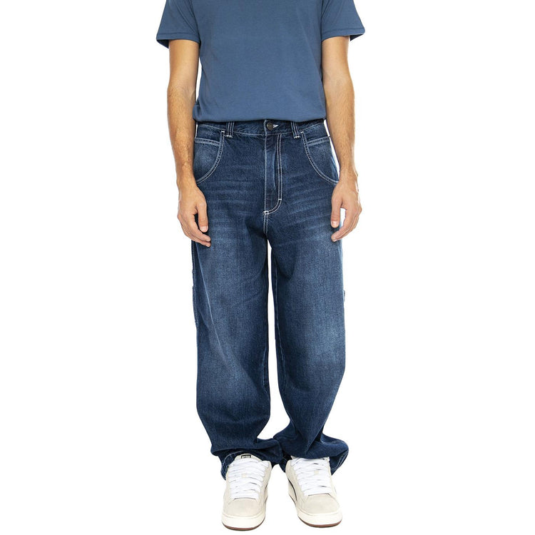 R-Blue-L Used Dark Blue - Pantaloni Denim Jeans Uomo Blu R-BLUE-660  BLUESKIN 