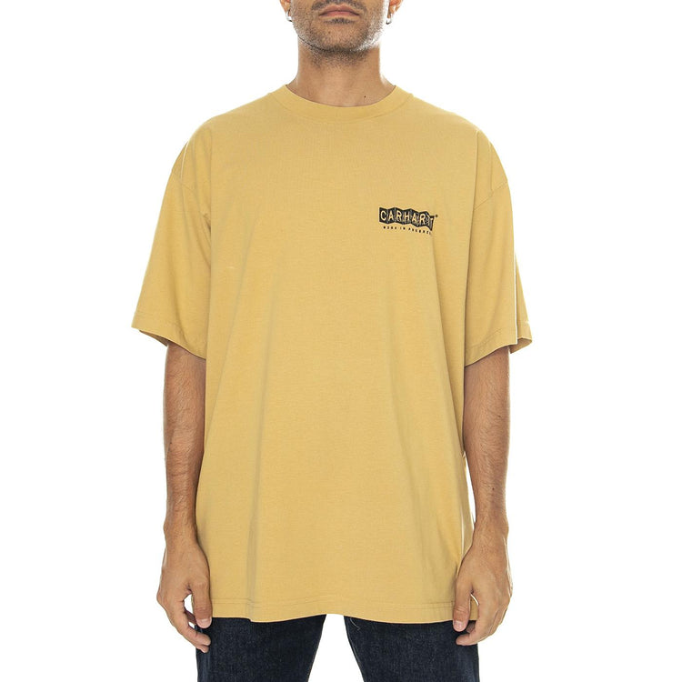 S/S Stamp T-Shirt Bourbon / Black stone washed - Maglietta Girocollo Uomo Gialla I033670.23F06  CARHARTT WIP 