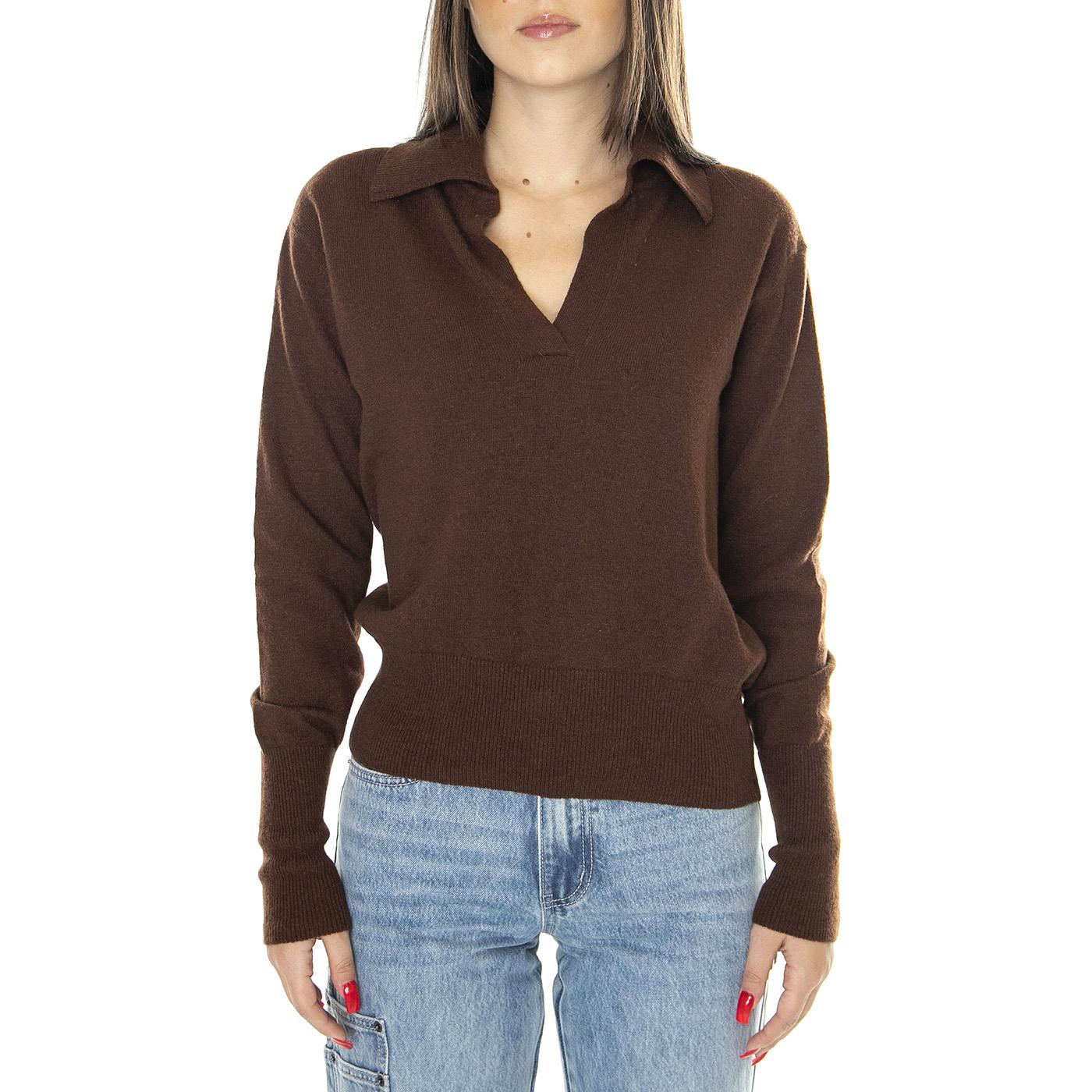 Brown Trash Sheena Knitted Sweater - Cardigan Donna Marrone WKN00170  THINKING 