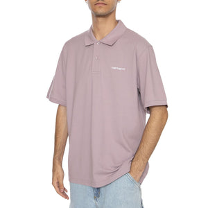 S/S Carhartt Script Polo Pink Fog / White - Polo Uomo Viola I035231.31MXX  CARHARTT WIP 