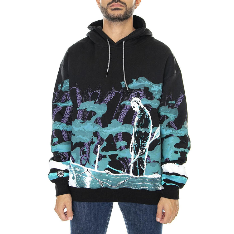 Jason Octopus River Hoodie Black - Felpa con Cappuccio Uomo Nera 22WOSH80-BLACK  OCTOPUS 