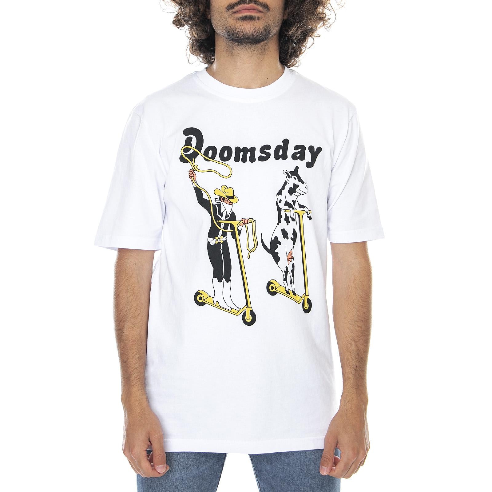 Mens Modern Cowboy T-Shirt - White - Maglietta Girocollo Uomo Bianca 0262WHT . DOOMSDAY 