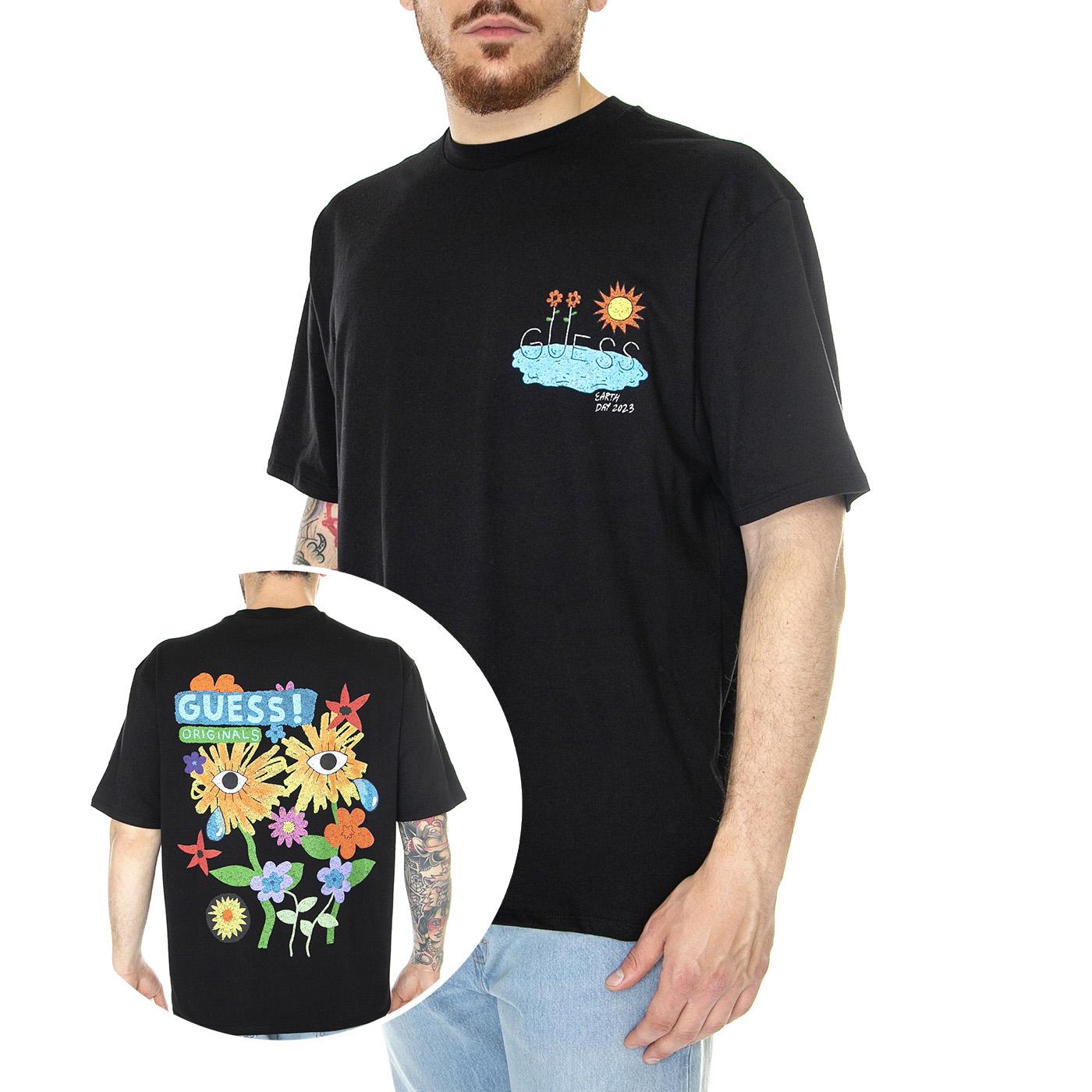 M' Go Earth Day Planet Tee White Jet Black A996 - Maglietta Girocollo Uomo Nera M3GI65KBQN2-JBLK  GUESS ORIGINALS 